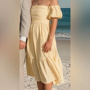 Abercrombie & Fitch Cream Off-Shoulder Midi Dress